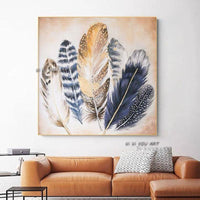 Hand Painted Blue Animal Feather oil Painting Wall Art Bedroom Modern Artwork Home Office Decoration