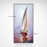 Hand Painted Abstract Wall Sailboat Seascape Minimalist Modern On Canvas Decorative For Living