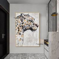 Hand Painted Animal Oil Painting Modern Artwork Domineering Leopard Abstract Art Canvas Wall Room