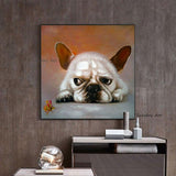 Graffiti Modern Brown Dog Hand Painted Canvas Oil Painting Wall Art