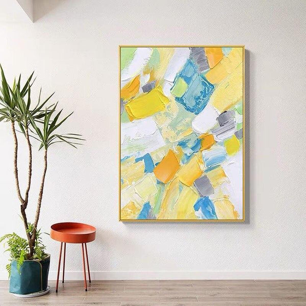 Modern Hand Painted Abstract Multicolor Canvas Oil Painting for Office