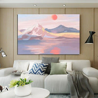 Hand Painted Oil Painting Abstract Landscape Wall Art Sunrise Mountain Valley Office Hotel Decoration