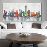 Hand Painted City Landscape On Canvas Modern Abstract Art Wall Decoration