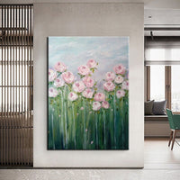 Hot Sale Hand Painted Oil Paintings Flower Pink Knife Flower Wall Art Room Decoration