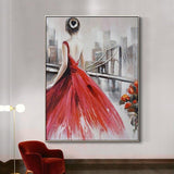 Hand Painted Canvas Abstract Girl With Red Dress Art Painting Decor Modern For Wall