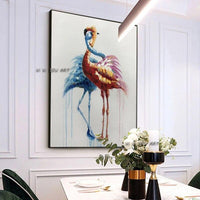 Hand Painted Oil Painting on Canvas Loving Flamingo Cranes