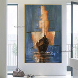 Sunset Over Ocean Boats Landscape Hand Painted Canvas Oil Paintings Bedroom Modern