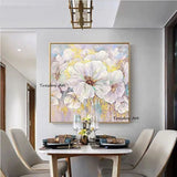 Hand Painted Oil Painting Classic White Flowers Gold Foil Abstract Canvas Modern Decor Floral