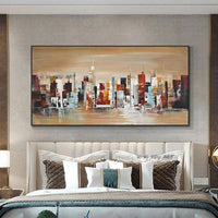 Hand Painted Abstract Wall Art City Building Landscape Minimalist Modern On Canvas Decorative For Living