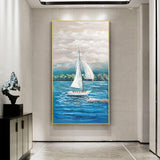 Hand Painted Oil Painting Modern Sailing Sea Boat On Canvas