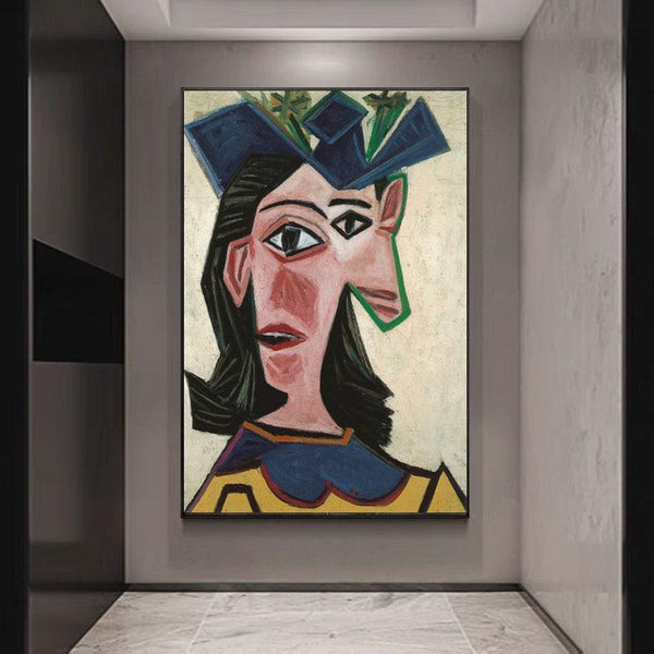 Hand Painted Oil Paintings Picasso Bust of Woman in Hat (Dora) Abstract Canvas Wall Art