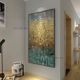 Hand Painted Oil Abstract Painting Modern Golden Tree Wall Art On Canvas Office Decorations