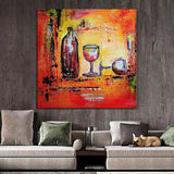 Hand Painted Oil Painting Impression Still Life Abstract 1 Pieces Still Life Wine And Cup For Kitchen