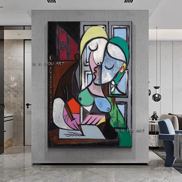 Hand Painted Modern Pablo Picasso Famous Woman writing letter Canvas Western Art Decor Artwork Wall