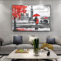 Hand Painted Oil Painting Modern Abstract Palette Knife Black And White Street View Canvas Landscape Banner