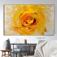 Hand Painted Landscape Oil Painting Yellow Flower Abstract on Canvas Modern