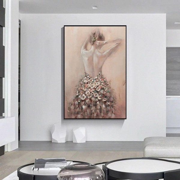 Hand Painted Beautiful Girl Rose Dress Oil Painting Canvas Decor As