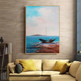 Wall Art Oil Painting Hand Painted Modern Seascape Abstract Knife Sailboat on Canvas