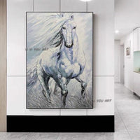 Pure Hand Painted High Quality Modern Animal White Horse on Canvas Textured Knife White Horse Oil Painting