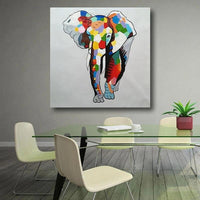 Abstract Modern Wall Decor Colorful Elephant Oil Painting On Canvas Hand Painted Pop Art For Kids Room