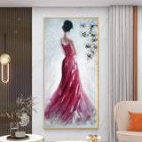 New arrival Hand Painted Oil Painting Abstract Figure Red Dress Woman Modernative