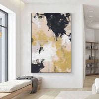 Hand Painted Oil Painting Yellow White Black Simple Abstract Paintings Canvas Art Room