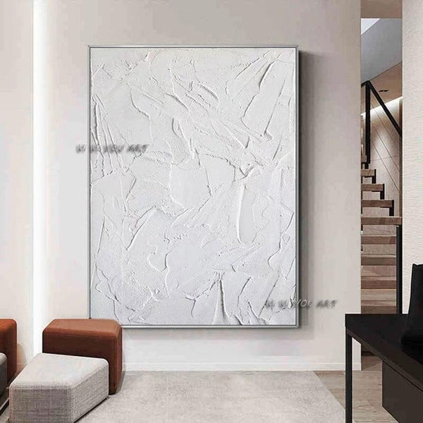 Hand Painted Abstract Decor Contemporary White 3D Modern Solid Color Office