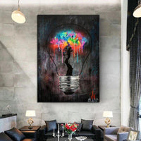 Hand Painted Street Art Oil Painting Modern Personality Bulb Tree Abstracts