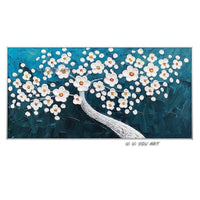 Hand Painted Knife White Flowers Modern Thick Oil Rich Landscape Painting For Canvas