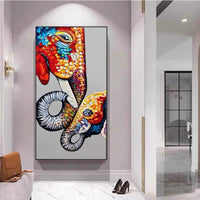 The Family Lovely Wall Art Canvas Hand Painted Modern Abstract Oil Painting Elephant Mother and Baby For Kid Room Mural