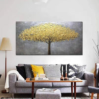 Hand Painted Knife Gold Tree On Canvas Palette 3D Painting Hand Painted Abstract