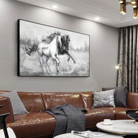 Double Running Horses Hand Painted Canvas Paintings Wall Art Hand Painted Animals Painting Abstract Modern