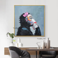 Hand Painted Modern Abstract Thinking Monkey Oil Painting Canvas Children's Room Decor