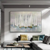 Abstract Landscape Hand Painted Oil Painting Sea Sailboat Canvas Painting As