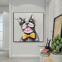 Hand Painted Art Oil Painting Modern Cute Dog Abstract Canvas Wall Art