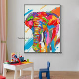 Hand Painted Oil Painting Colorful Elephant Abstract Animal Canvas Painting Home Children's Room Decor