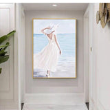 Hand Painted Sexy Woman Beside Sea Modern Oil Painting Girl Canvas Wall Art Artwork