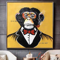 Hand Painted on Canvas Animal Abstract Modern With a cigarette Monkeys Decor