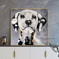 Hand Painted Modern Abstract Animal Canvas work Hand Painted Funny Black and White Dog Art Oil Painting