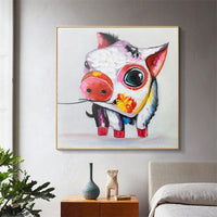 Funny Painting Hand Painted Lovely Animal Piggy with Rose Oil Painting Cute Pig Oil Painting for Friend