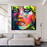 Hand Painted Modern Francoise Nielly Style Palette Knife Portrait Face Character Figure Canvas Wall Art For Living