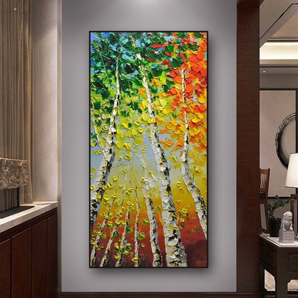 Hand Painted Oil Painting Knife Landscape Colorful Tree Abstract Canvas Arts