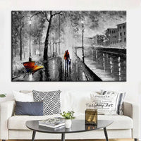 Oil Painting Hand Painted Modern Abstract Palette Knife Black And White Street View Canvas Landscape