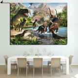 Jurassic Jungle Dinosaur Birds Painting Wall Picture Living Room WITH FRAME HQ Canvas Print