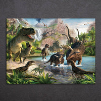 Jurassic Jungle Dinosaur Birds Painting Wall Picture Living Room WITH FRAME HQ Canvas Print