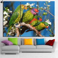 3 Panel Canvas Art Green Parrots On The Tree Wall Pictures for Living Room WITH FRAME HQ Canvas Print