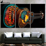 3 Panel Canvas Art Music Instrument Vintage Guitar Painting WITH FRAME HQ Canvas Print