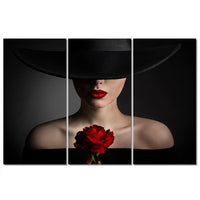 3 Panel Sexy Girl Hat Picture Black Background Painting on Canvas Wall Art WITH FRAME HQ Canvas Print