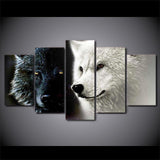 5 Piece HQ Canvas Print Art Abstract Black White Wolf Couple WITH FRAME