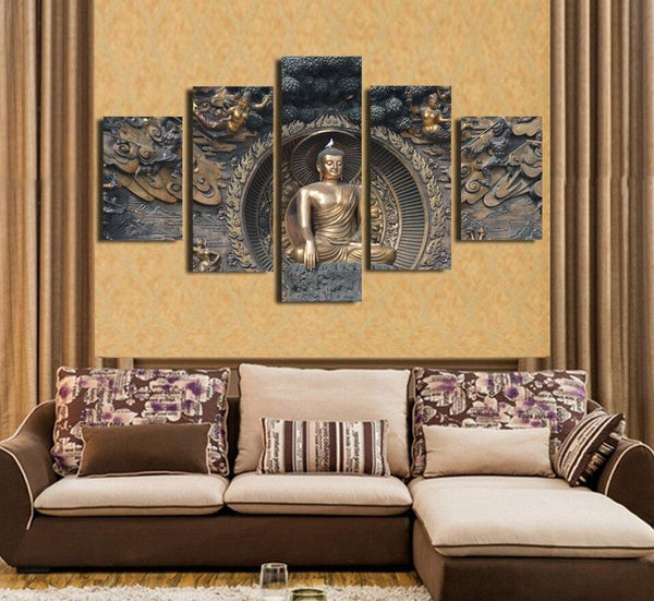 Buddha statue Painting wall art WITH FRAME HQ Canvas Print